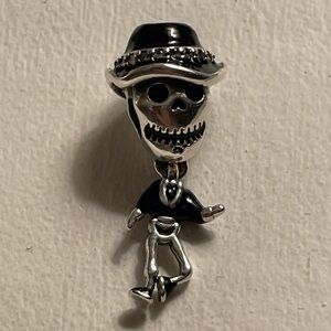 Bracelet Charm Dangling Skeleton Man with Hat & Rhinestones